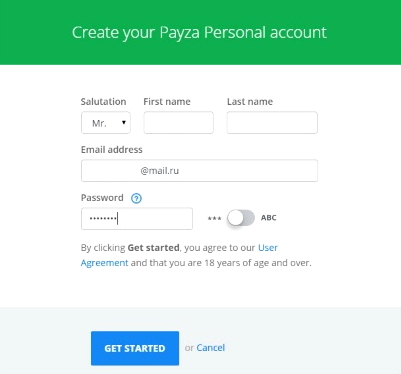 Регистрация в Payza